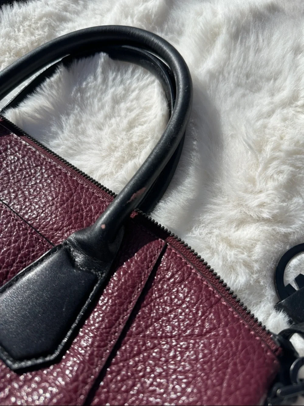 Michael Kors Campbell satchel pebbled burgandy crossbody black trim - Picture 9 of 14